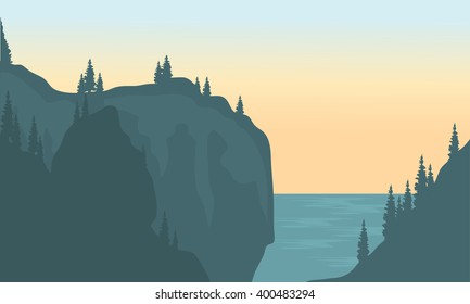 View of river and cliff silhouette at the afternoon