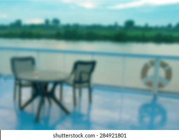 View of the river from the deck of a motor ship. Blurred vector background