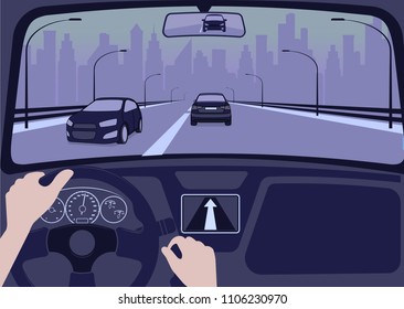 View of the road from the car interior vector illustration.
