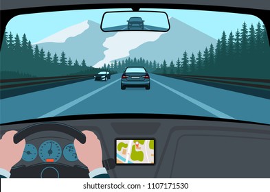 View of the road from the car interior vector illustration.