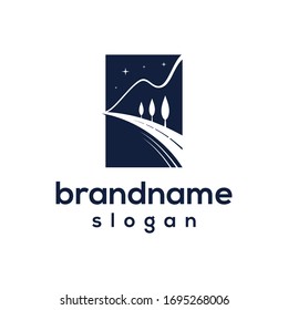 view of the road and mountains at night logo design template