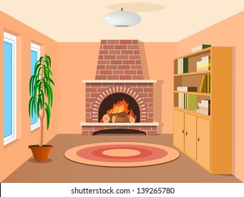 View in room with fireplace