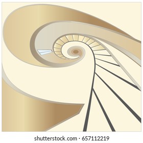 View of the rotating, abstract staircase
