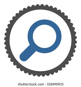View round stamp icon. This flat vector symbol is drawn with cobalt and gray colors on a white background.