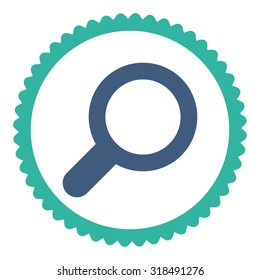 View round stamp icon. This flat vector symbol is drawn with cobalt and cyan colors on a white background.