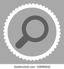 View round stamp icon. This flat vector symbol is drawn with dark gray and white colors on a silver background.