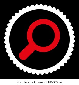 View round stamp icon. This flat vector symbol is drawn with red and white colors on a black background.