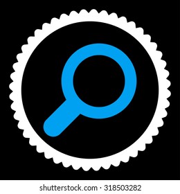 View round stamp icon. This flat vector symbol is drawn with blue and white colors on a black background.