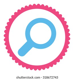 View round stamp icon. This flat vector symbol is drawn with pink and blue colors on a white background.