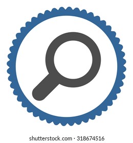View round stamp icon. This flat vector symbol is drawn with cobalt and gray colors on a white background.