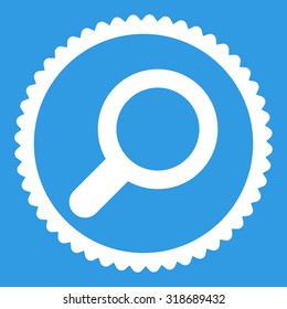 View round stamp icon. This flat vector symbol is drawn with white color on a blue background.