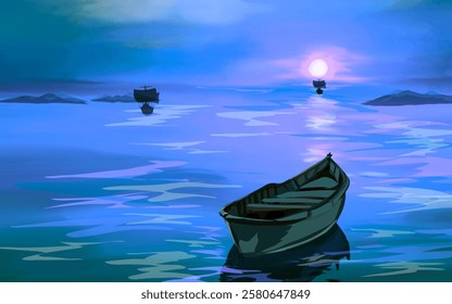 view of sailing ships and small boats on the sea at sunrise