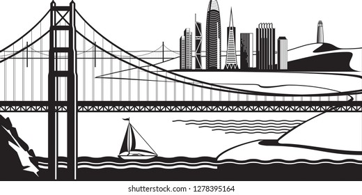 View of San Francisco from Golden Gate Bridge - vector illustration