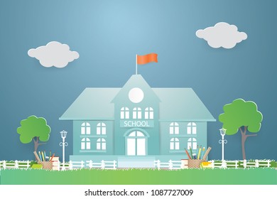 View of the school background in summer season.Back to school education concept,Vector and illustration.