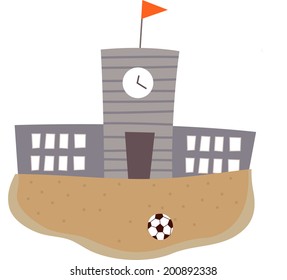 La vista de la escuela con el fútbol 