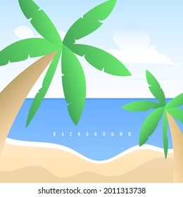 View of the sea and beach and coconut trees in summer ,Illustration Vector EPS 10
