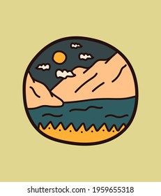 view of sea and hill on the cloudy day for t-shirt Design, tee design ,patch emblem badge design