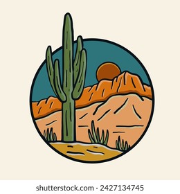 The view of sedona Arizona desert vintage design for t shirt badge patch sticker and other illustration