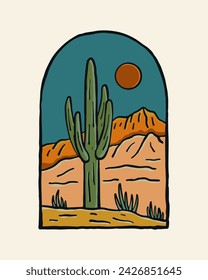 The view of Sedona wild desert vintage design for t shirt badge patch sticker and other illustration