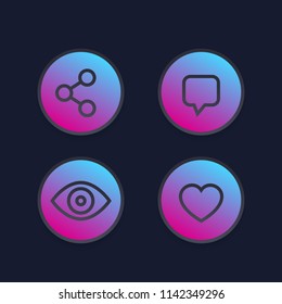View, share, like, comment vector line icons