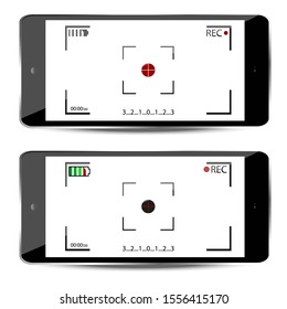 View of shooting a camera from a phone. Video camera with focus