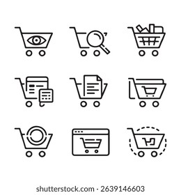 View Shopping Cart Icons Set. Shopping Cart Icons Representing Different E-commerce Stages
