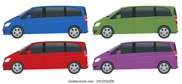 View Side Electric Minivan with Premium Touches, Minivan Car vector template on white background. Compact crossover, SUV, 5-door minivan car.