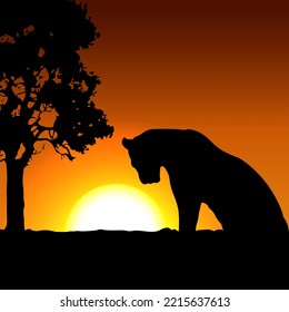 view of the silhouette of a tiger in savanna. gradient background