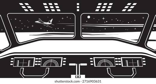Vista del cielo desde la cabina del avión – Ilustración vectorial
