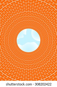 View the sky from inside the brick chimney. 