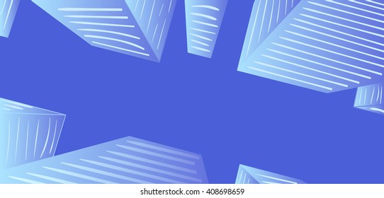 View of skyscrapers from a pedestrian review. High skyscrapers on a background of blue sky. vector illustration