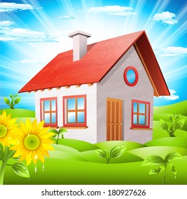 View to the small house in the nature.