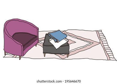 The view of sofa on the carpet 