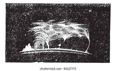 The view of Solar prominence at half past twelve on September 7, 1871, vintage engraving. Old engraved illustration of the Solar prominence. Trousset encyclopedia (1886 - 1891).
