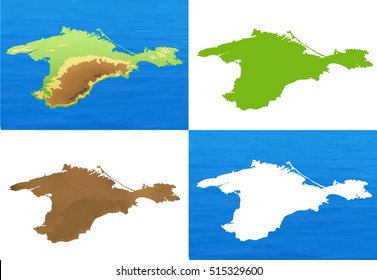 View of the Southern coast of the Autonomous Republic of Crimea. Set of vector Crimea map silhouettes. 