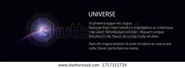 View from space banner, star rises above the\
planet and text, the sun rising over the earth, rays and glare over\
the earth , vector\
illustration