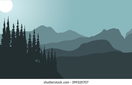 view of spruce and mountain with gra background