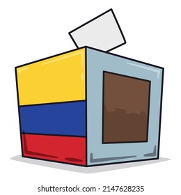 View of square shaped electoral box with the colors of Colombia's flag and a vote for elections season.