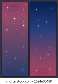 View of the starry sky with clouds. Two variants of the gradient of the evening sky. Wallpaper for your desktop or smartphone. Bookmarks for books.