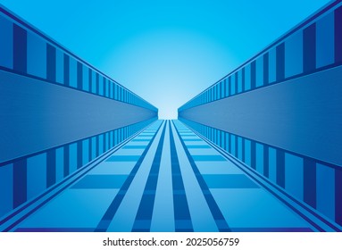 View up from the street between skyscrapers vector background. Corporate financial district architecture concept with perspective. Eps vector illustration.