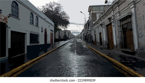 View of the streets of the city of Arequipa, Peru.