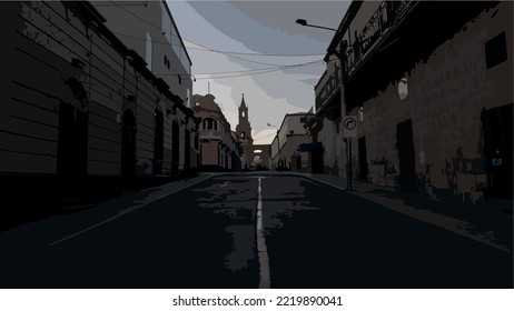 View of the streets of the city of Arequipa, Peru.