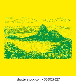 View of Sugar Loaf in Rio de Janeiro, Brazil. Vector freehand pencil sketch.