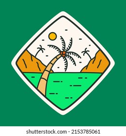 Vistas a la playa de verano y a los cocoteros. diseño para camisetas, insignias, adhesivos, etc.