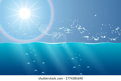 view of sunlight and water wave in the ocean in summer