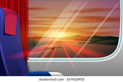 view of sunrise in the morning at window of train