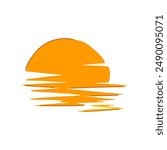 view sunset cartoon. blue evening, beautiful morning, ocean nature view sunset sign. isolated symbol vector illustration