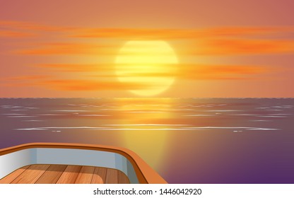 view of sunset at the ocean on wooden boat