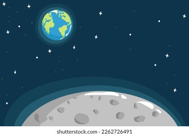 view from surface of the Moon to Earth.Hand drawn vector illustration