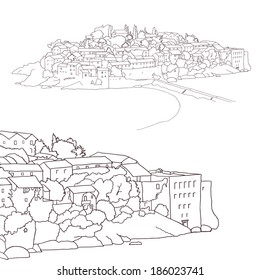 View of Sveti Stefan Island. Vector illustration. svg